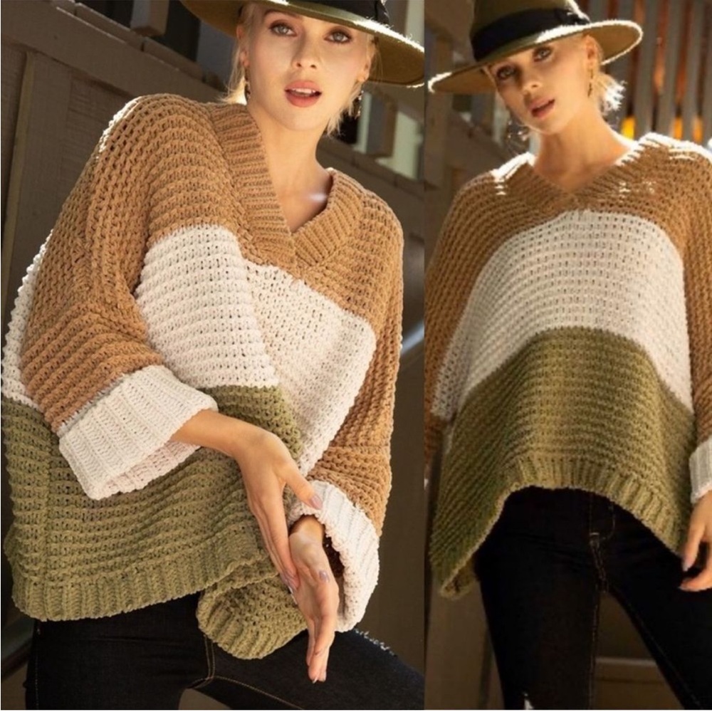 POL everlasting stripe v-neck chenille sweater medium